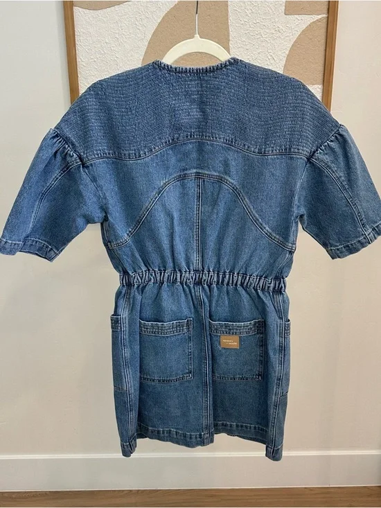Denim Button-Front Short Sleeve Dress - Picture 2 of 5